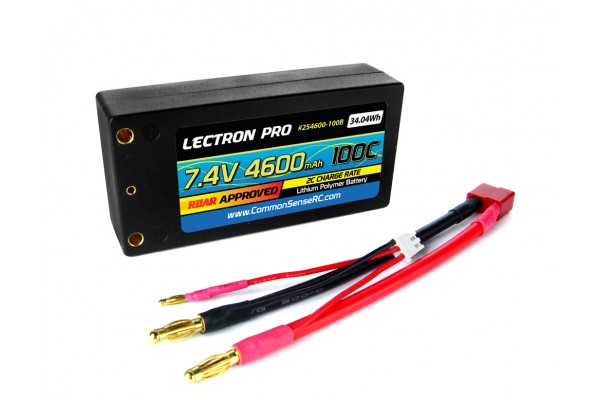 COMMON SENSE LECTRON PRO 7.4V 4600mAh "SHORTY" LIPO BATTERY WITH 4MM BULLET CONNECTORS (2S4600-100B)